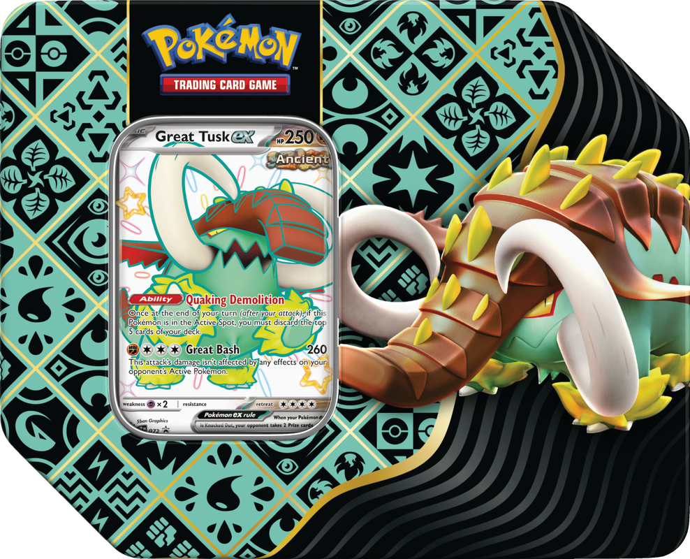 Pokemon TCG - Scarlet &amp; Violet: Paldean Fates Tin, Type: Shiny Great Tusk ex