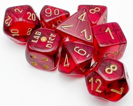7-Piece RPG Dice Set: Translucent Lab (Assorted Colours), Color: Crimson/Gold