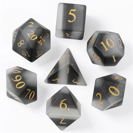 7-Piece RPG Dice Set: Frosted Cat's Eye - Black, Color: Black