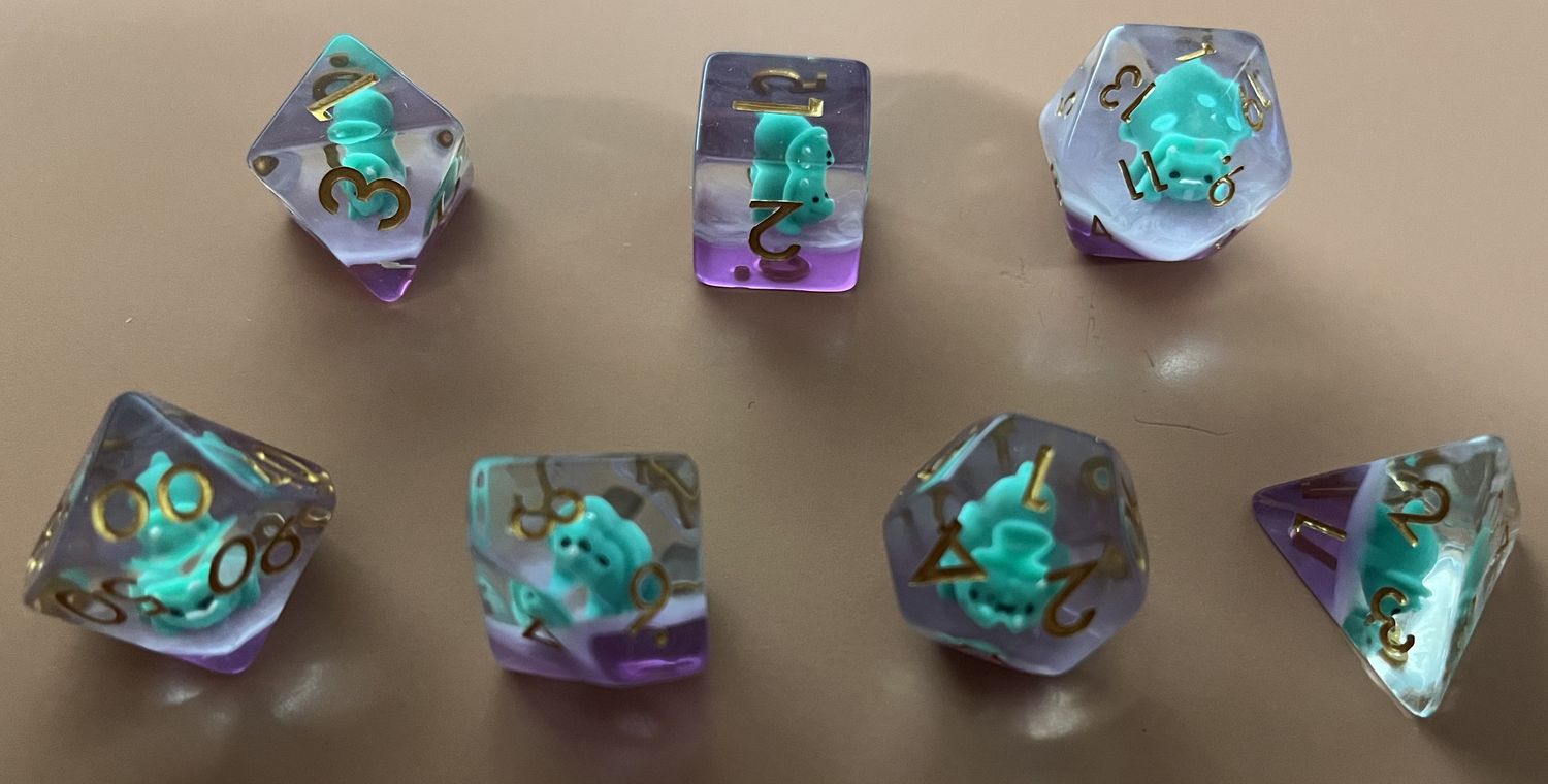 7-Piece RPG Dice Set: Mystery Dice Goblin - Triceratops