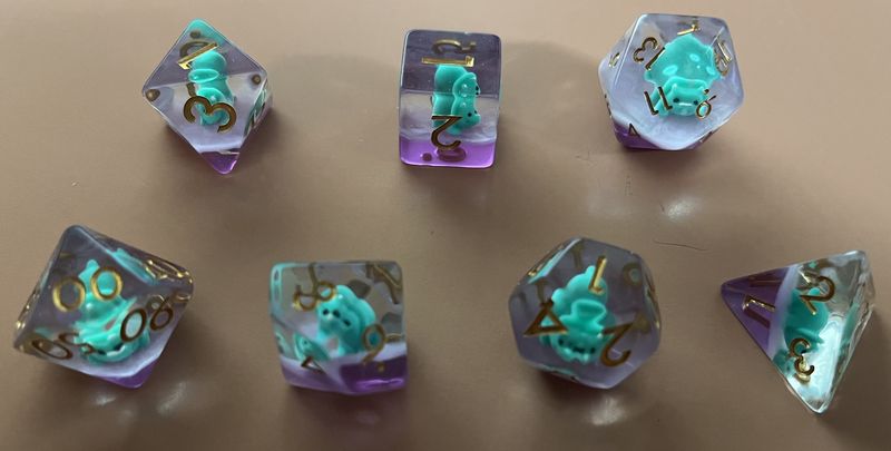 7-Piece RPG Dice Set: Mystery Dice Goblin - Triceratops