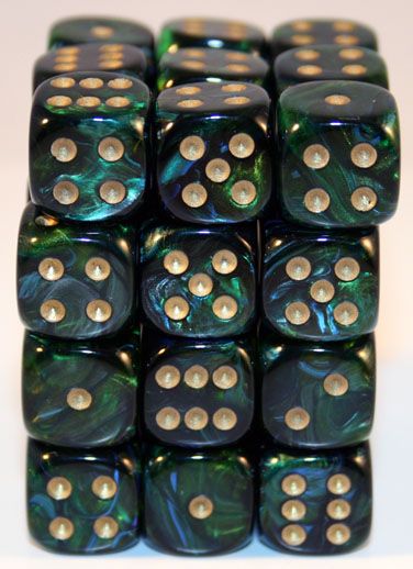 36d6 Dice Block (12mm): Scarab (Assorted Colours), Color: Jade w/ Gold
