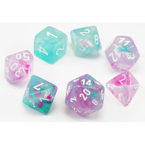7-Piece RPG Dice Set: Nebula (Assorted Colours), Color: Wisteria/White Luminary