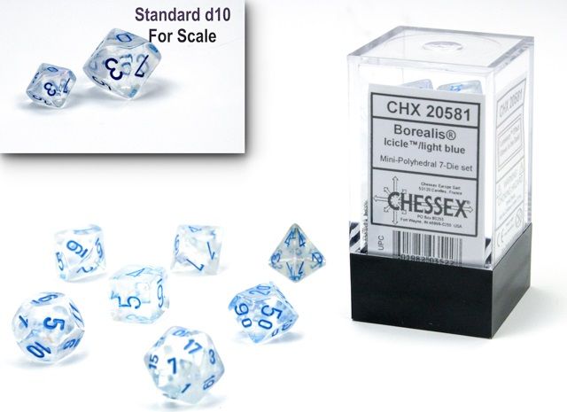 7-Piece Mini RPG Dice Set: Luminary, Color: Borealis Blue