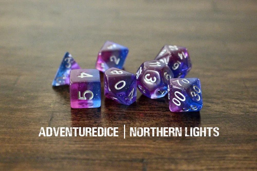  7-Piece RPG Dice Set: Sky Themed, Name: Northern Lights