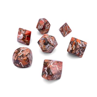 7-Piece RPG Trustone Dice Set: Bronzite Orange Imperial Jasper