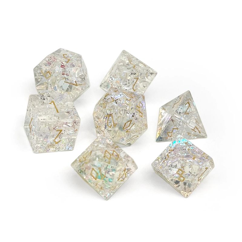 7-Piece RPG Glass Dice Set: Shattered K9 Rainbow Glass