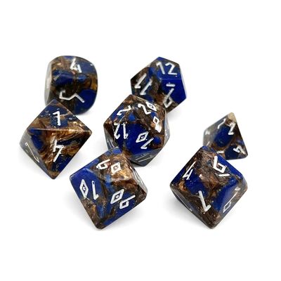 7-Piece RPG Trustone Dice Set: Bronzite Lapis Lazuli