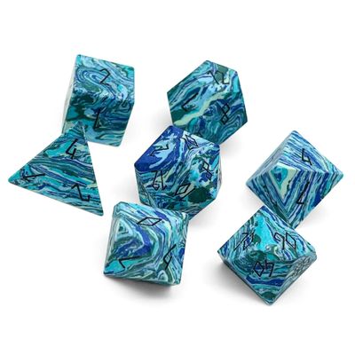 7-Piece RPG Trustone Dice Set: Green-Veined Turquoise