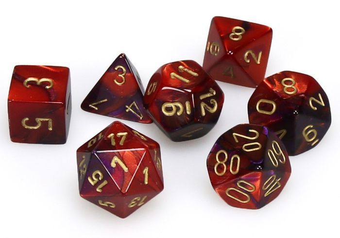 7-Piece Mini RPG Dice Set: Gemini, Color: Purple-Red/Gold