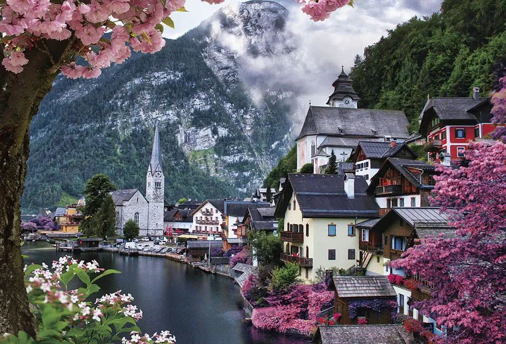1000 pcs - Hallstatt Waterside Flower Scenery