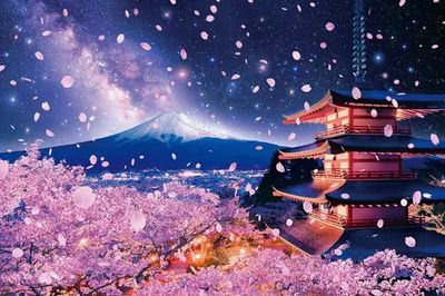 2016 pcs - Cherry Blossoms Fuji from Sengen Shrine