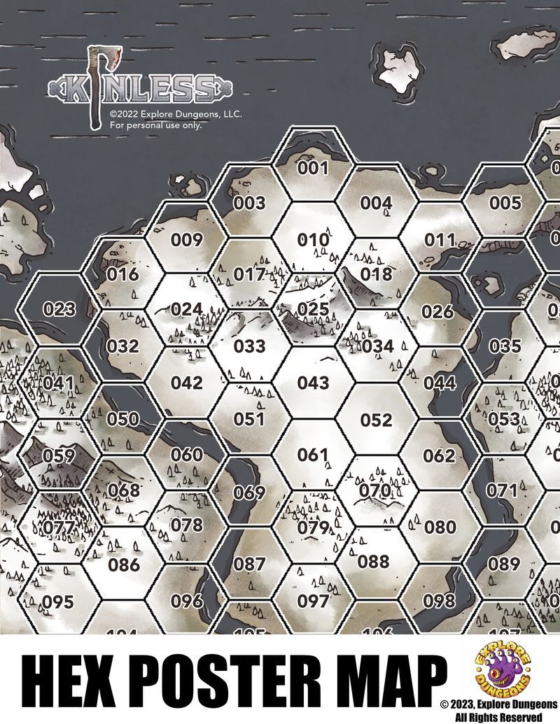 Kinless: A Solo Viking RPG - Hex Poster Map
