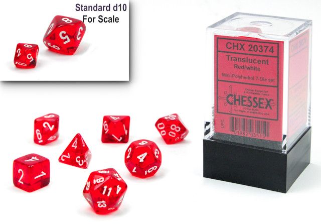 7-Piece Mini RPG Dice Set: Translucent, Color: Red/White
