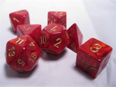 7-Piece RPG Dice Set: Scarab (Assorted Colours), Color: Scarlet w/ Gold