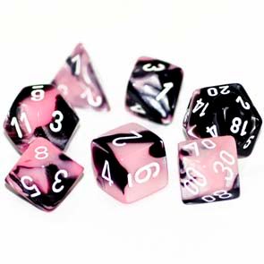 7-Piece RPG Dice Set: Gemini White Numbered (Assorted Colours), Color: Black-Pink w/ White