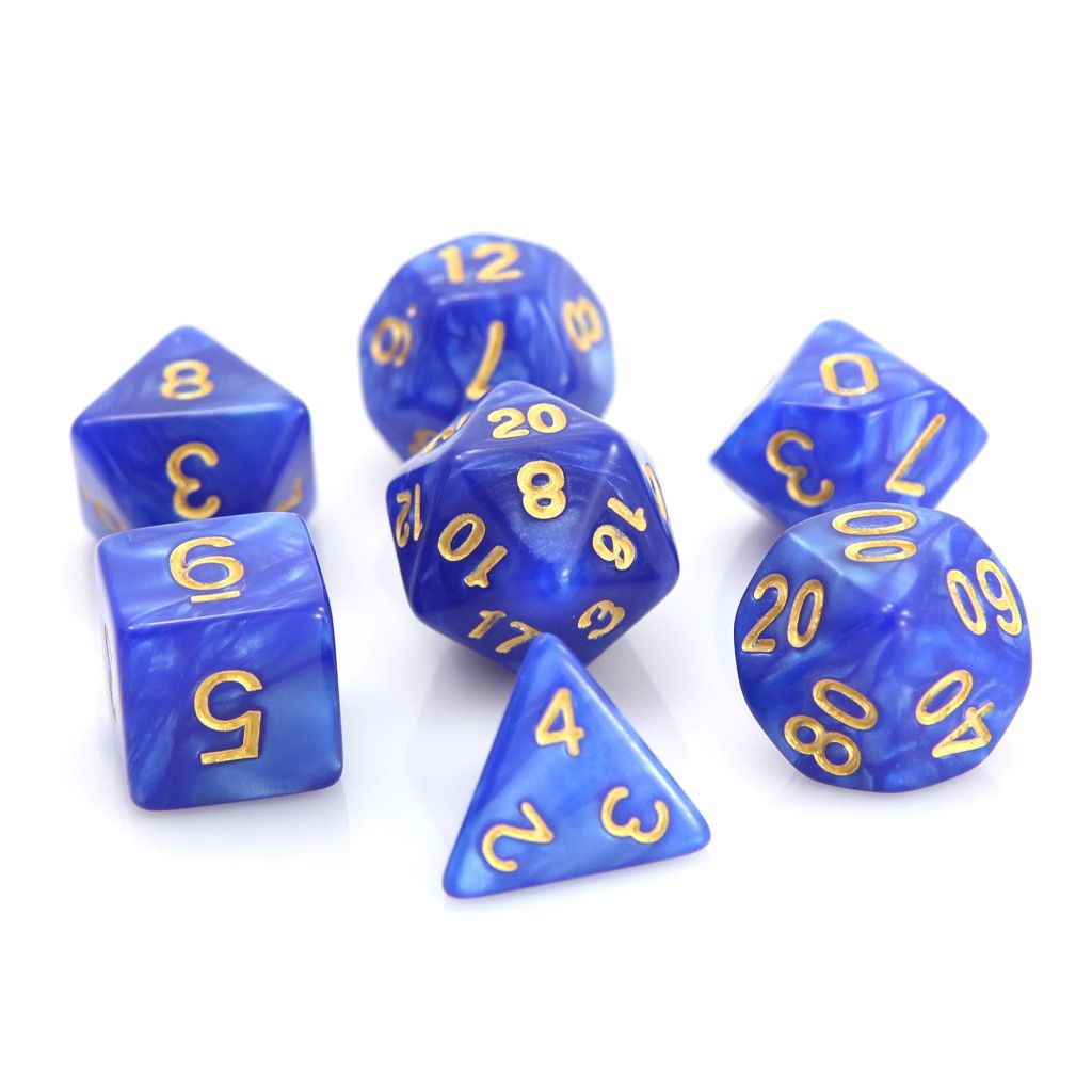 7-Piece Polyhedral RPG Dice Set - Swirl (Assorted Colours), Color: Blue Swirl w/ Gold