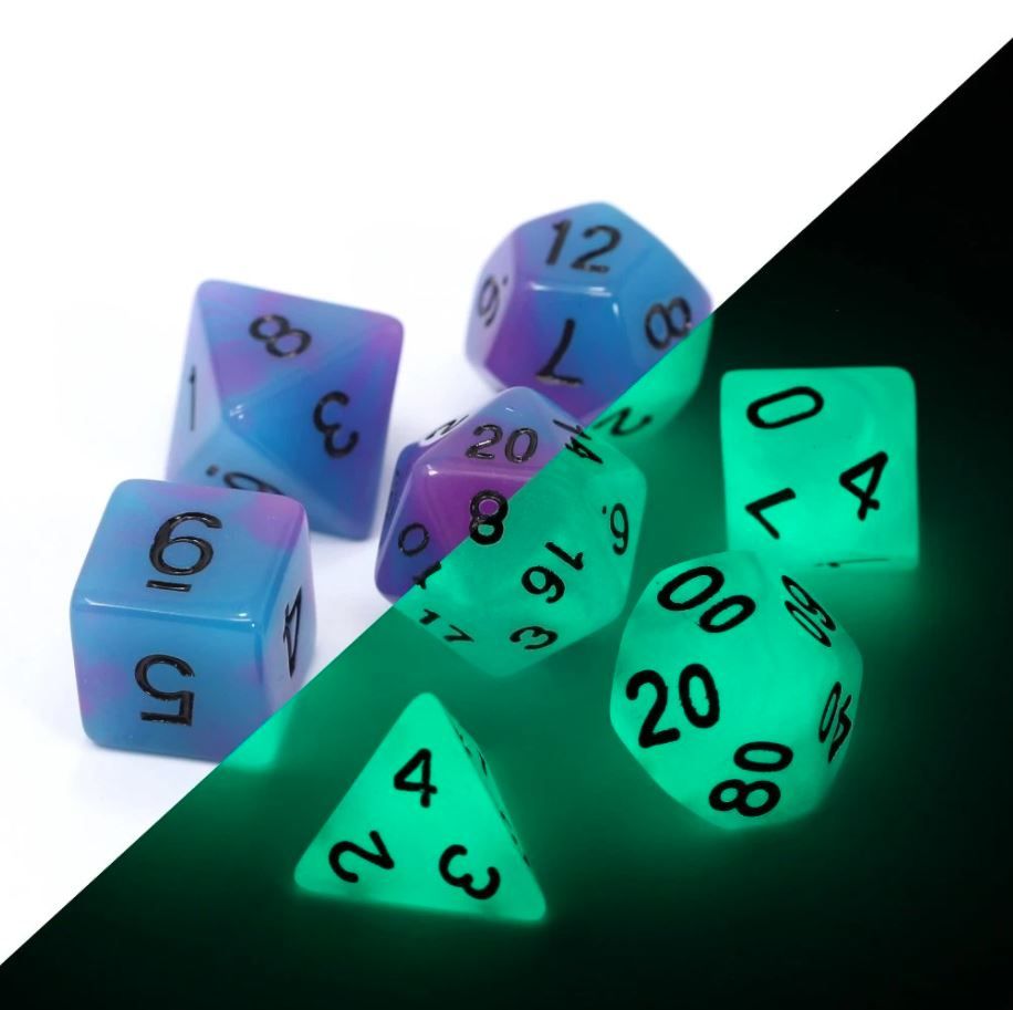 7-Piece RPG Dice Set: Glow in the Dark (Assorted Colours), Name: Eldritch Blast