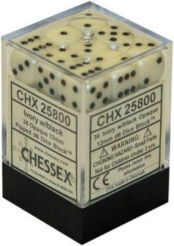 36d6 Dice Block (12mm): Opaque (Black/White/Grey), Color: Ivory w/ Black
