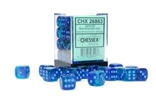 36d6 Dice Block (12mm): Gemini Translucent (Assorted Colours), Color: Blue w/ Light Blue Luminary