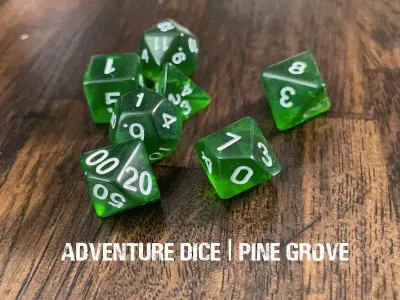 7-Piece RPG Dice Set: Outdoors Themed Pine Grove