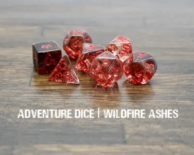 7-Piece RPG Dice Set: Fire Themed Wildfire Ashes
