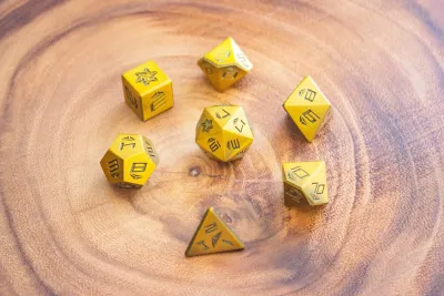 7-Piece Metal RPG Dice Set: Futuristic Gold