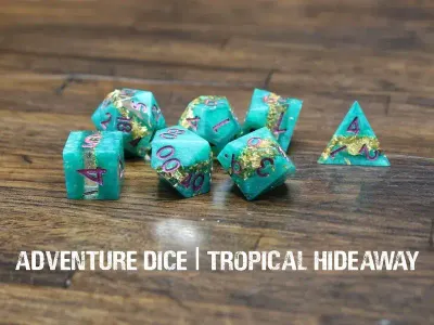 7-Piece RPG Premium Sharp Edge Dice Set: Tropical Hideaway