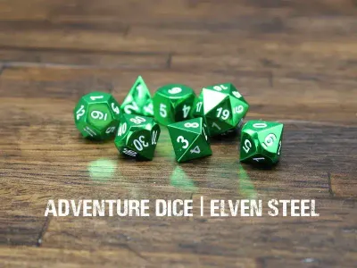 7-Piece RPG Premium Metal Dice Set: Elven Steel