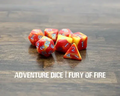 7-Piece RPG Dice Set: RPG Themed Fury of Fire
