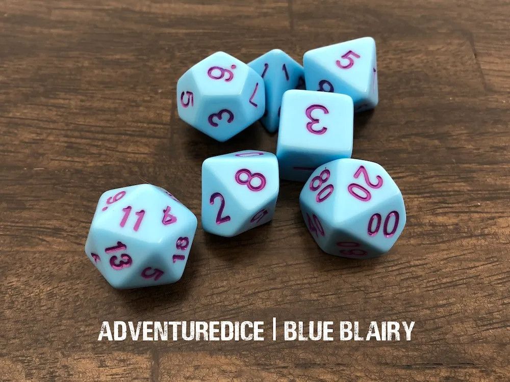 7-Piece RPG Dice Set: Fruit Themed, Name: Blue Blairy