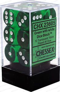 12d6 Dice Block (16mm): Translucent -, Color: Green w/ White