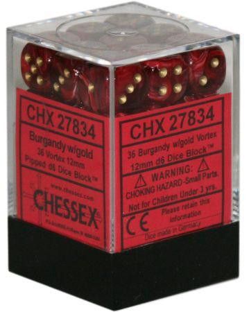 36d6 Dice Block (12mm): Vortex (Assorted Colours), Color: Burgundy w/ Gold