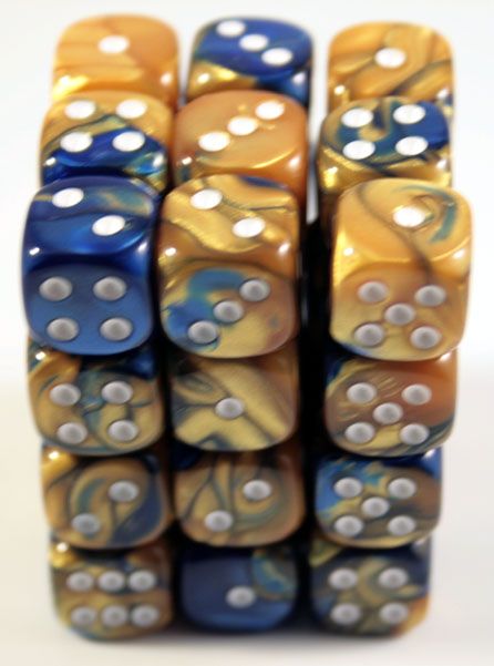 36d6 Dice Block (12mm): Gemini White Pipped (Assorted Colours), Color: Blue-Gold w/ White