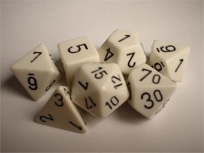 7-Piece RPG Dice Set: Opaque -, Color: White w/ Black