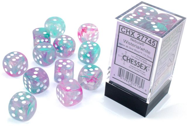 12d6 Dice Block (16mm): Nebula (Assorted Colours), Color: Wisteria w/ White Luminary