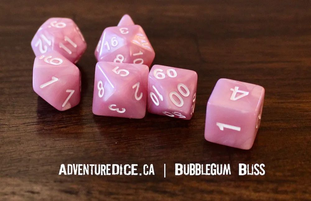 7-Piece RPG Dice Set: Food Themed, Name: Bubblegum Bliss