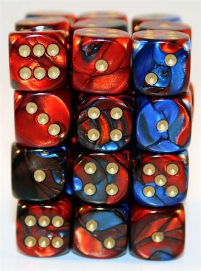 36d6 Dice Block (12mm): Gemini Gold Pipped (Assorted Colours), Color: Blue-Red w/ Gold
