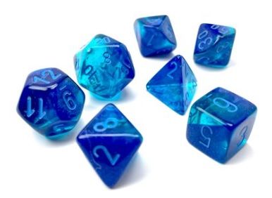 7-Piece RPG Dice Set: Gemini Translucent -, Color: Blue w/ Light Blue Luminary