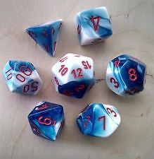 7-Piece RPG Dice Set: Gemini (Assorted Colours), Color: Astral Blue-White w/ Red