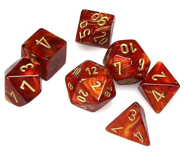 7-Piece Mini RPG Dice Set: Scarab, Color: Scarlet/Gold