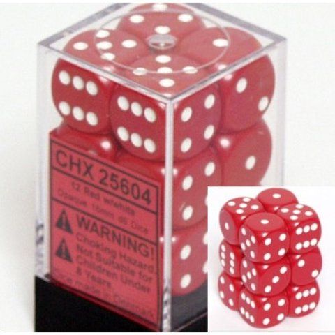 12d6 Dice Block (16mm): Opaque -, Color: Red w/ White