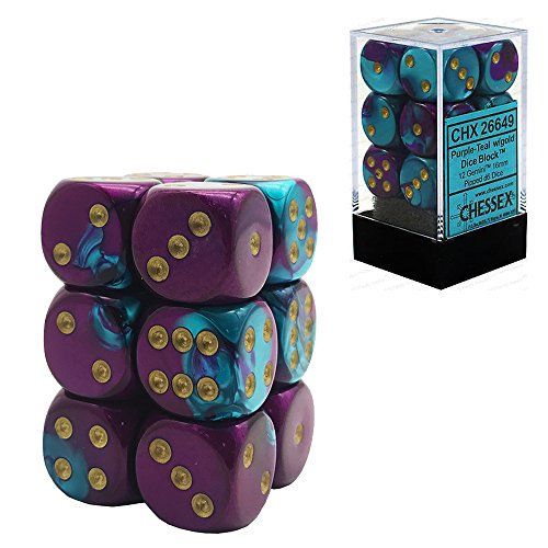 12d6 Dice Block (16mm): Gemini -, Color: Purple-Teal w/ Gold