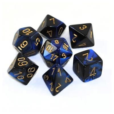 7-Piece RPG Dice Set: Gemini Gold Numbered (Assorted Colours), Color: Black-Blue w/ Gold