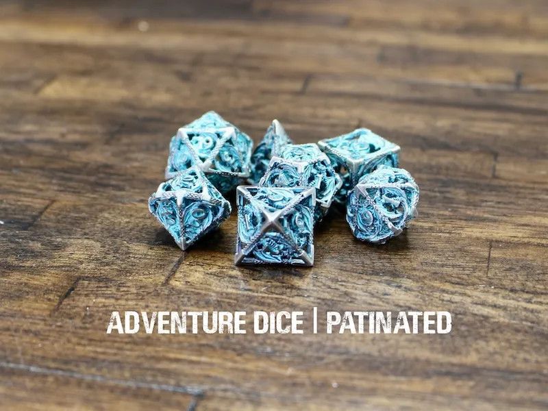 7-Piece RPG Hollow Metal Dice Set: Patinated