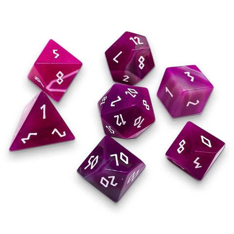 7-Piece RPG Gemstone Dice Set: Pink Striped Agate