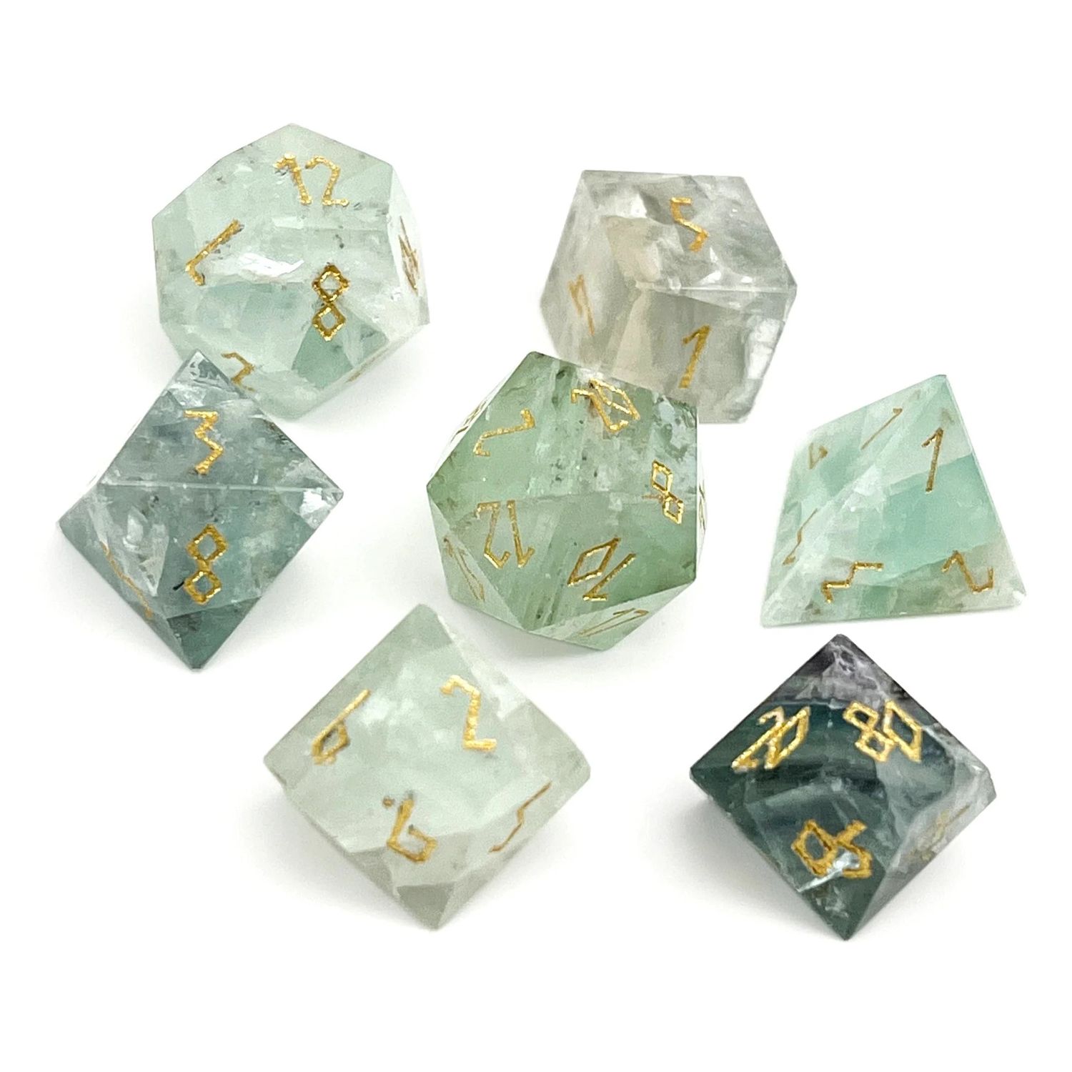 7-Piece RPG Gemstone Dice Set: Green Fluorite