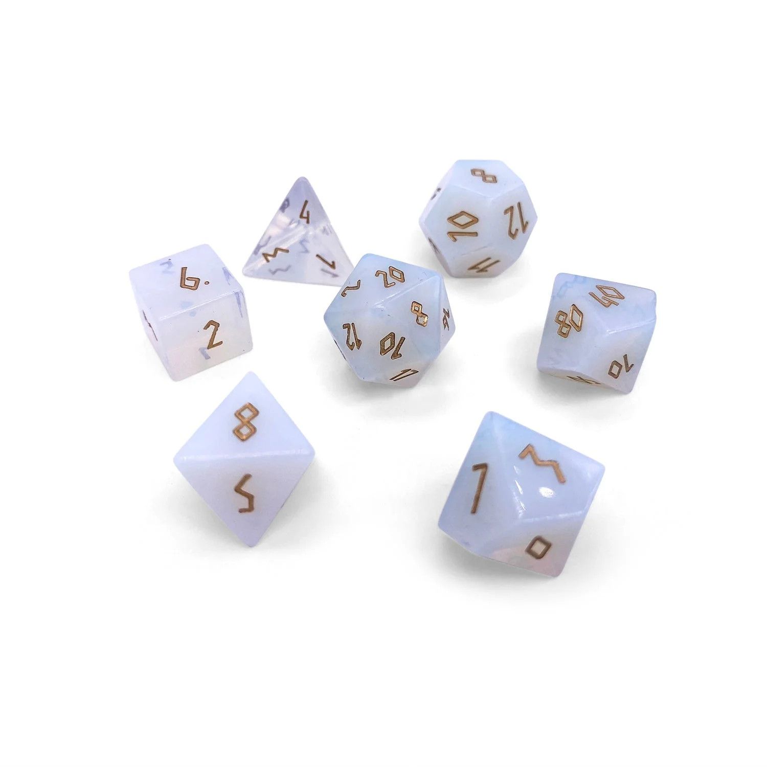 7-Piece RPG Gemstone Dice Set: Opalite Gold Font