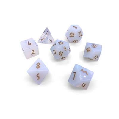 7-Piece RPG Gemstone Dice Set: Opalite Gold Font