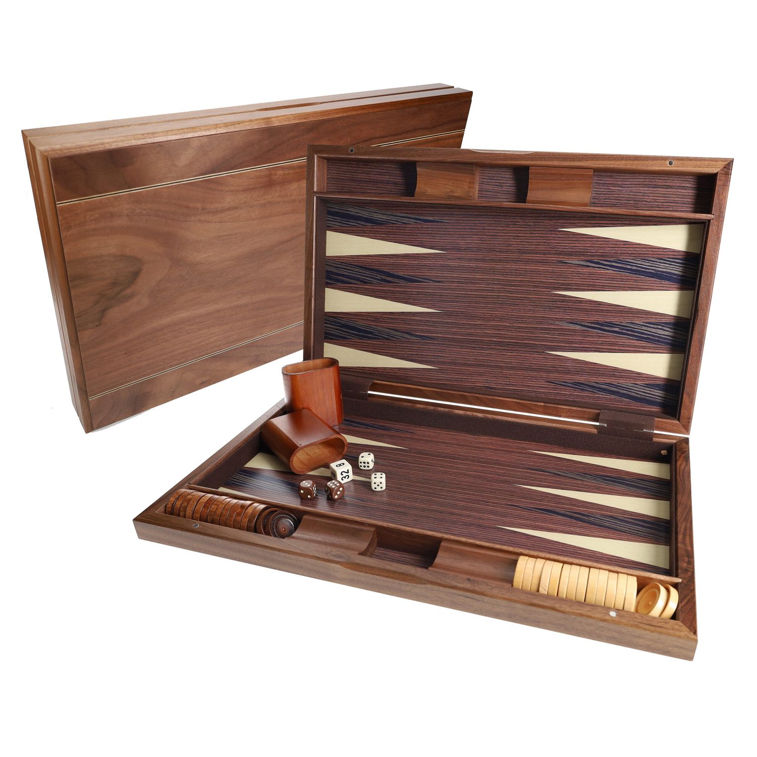 Backgammon Set 18" - Beechwood Inlay Wooden Case